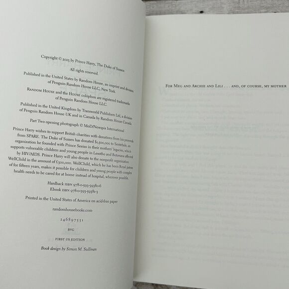 4/$25 Spare by The Duke of Sussex Prince Harry The Duke of Sussex 2023 Hardcover - Picture 3 of 4
